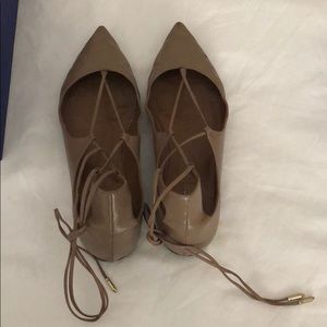 Aquazzura
Christy Lace-Up Leather Flat, Biscotto